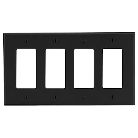 Hubbell Wiring Device-Kellems Wallplate, Mid-Size 4-Gang, 4) Decorator, Black PJ264BK